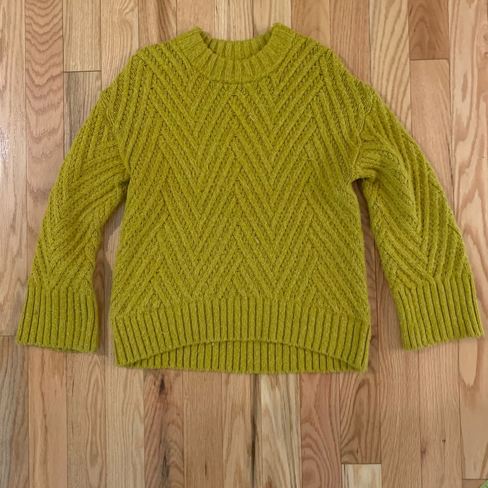 A-cNew-Day Chevron Textured Crewneck Sweater - mustard yellow